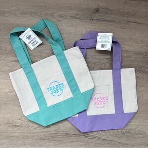 Trader Joe’s Mini Pastel Canvas Tote Bags - Green and Purple Set of Two